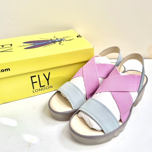 NWT Fly London Taji Sky Blue/Baby Pink Platform Sandals Size EU 40 US 9-9.5 - Picture 5 of 16